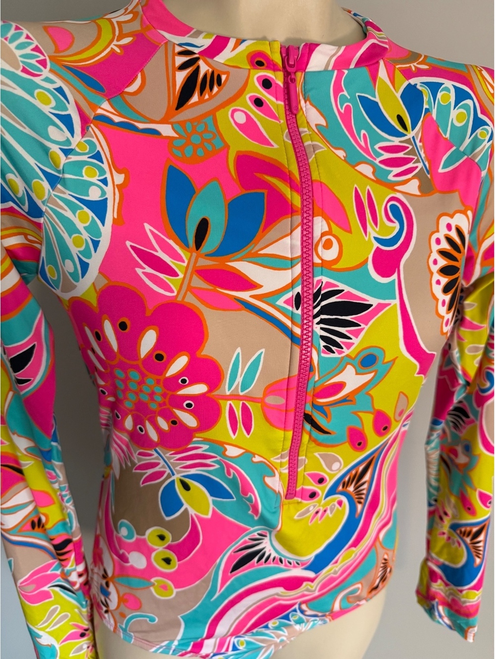 Trina Turk Women's Long Sleeve One-Piece Swimsuit with Vibrant Floral Print - Picture 3 of 6